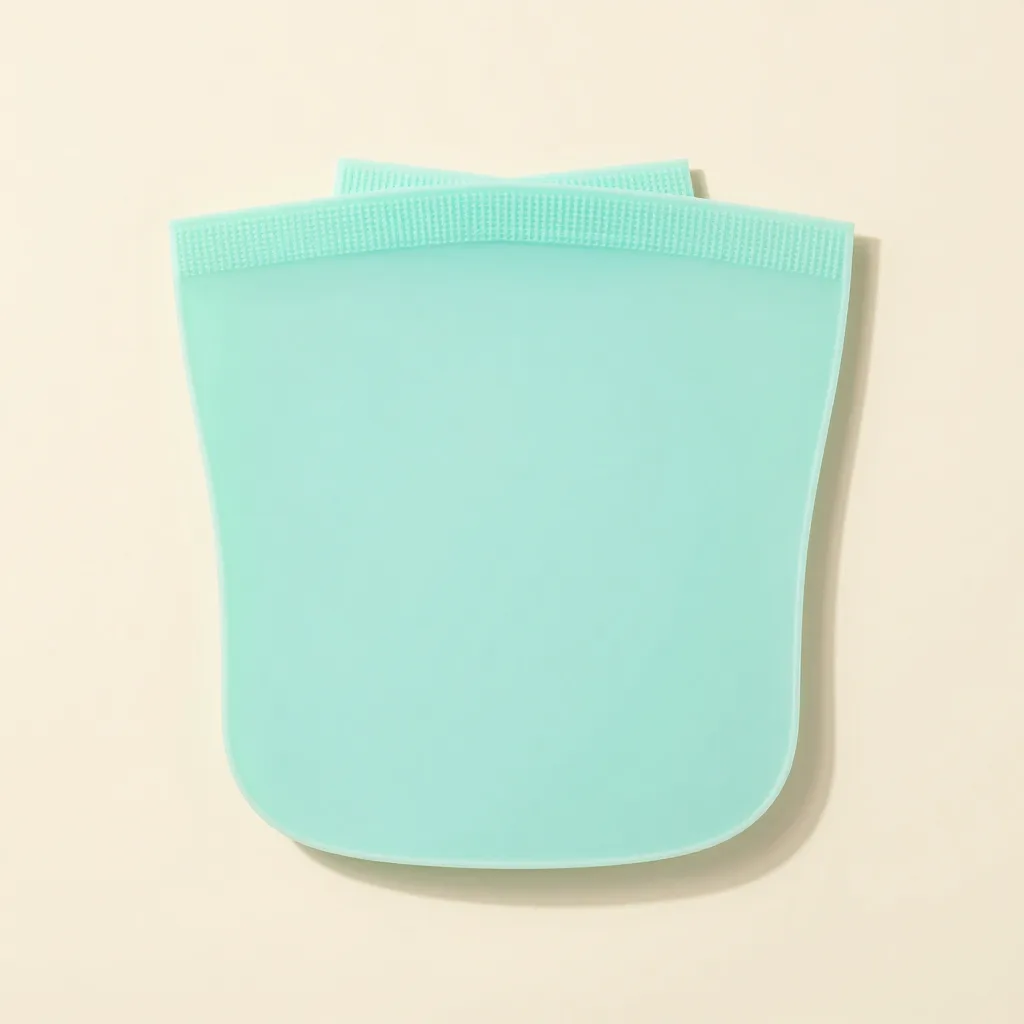 A flat mint silicone sandwich bag on a light background