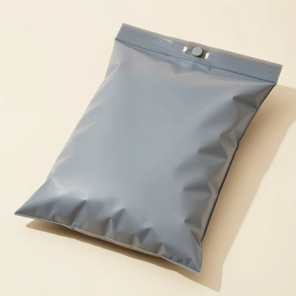 A large grey silicone freezer bag on a light background
